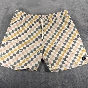 RVCA Mens XL Board Shorts Multi Color Checkered VA Logo Print Swim Trunks 7in